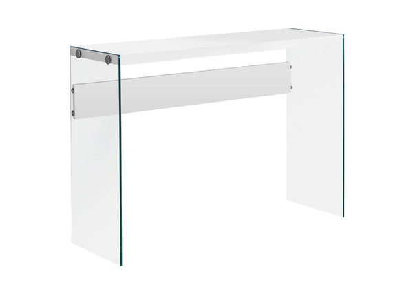 HomeRoots 44" Sleek Console Table with Durable Wood Top and Stylish Glass Base for Modern Living Spaces White,Clear 333148