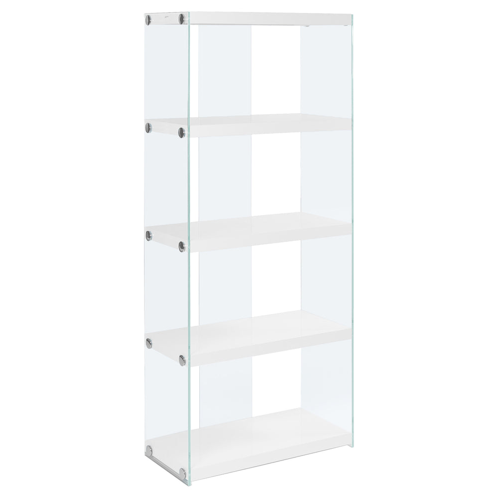 Homeroots 59" White Glass Four Tier Etagere Bookcase White,Clear  333149