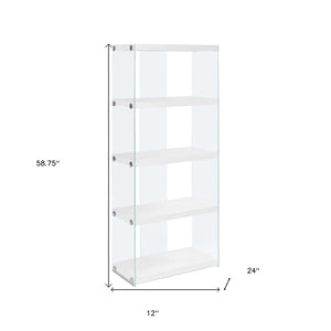 HomeRoots 59" Modern Glass Four-Tier Etagere Bookcase for Stylish Storage and Display in Any Room White,Clear 333149