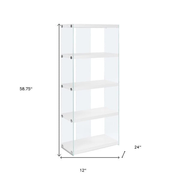 HomeRoots 59" Modern Glass Four-Tier Etagere Bookcase for Stylish Storage and Display in Any Room White,Clear 333149