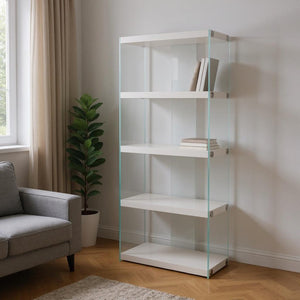 HomeRoots 59" Modern Glass Four-Tier Etagere Bookcase for Stylish Storage and Display in Any Room White,Clear 333149