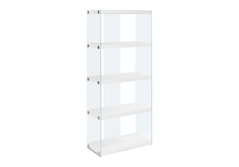 HomeRoots 59" Modern Glass Four-Tier Etagere Bookcase for Stylish Storage and Display in Any Room White,Clear 333149