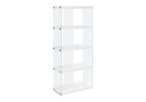 HomeRoots 59" Modern Glass Four-Tier Etagere Bookcase for Stylish Storage and Display in Any Room White,Clear 333149