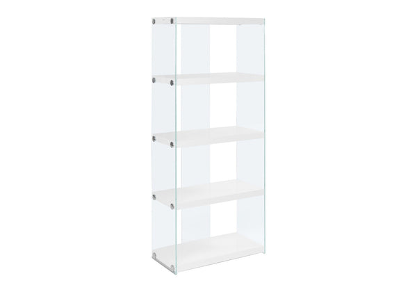HomeRoots 59" Modern Glass Four-Tier Etagere Bookcase for Stylish Storage and Display in Any Room White,Clear 333149