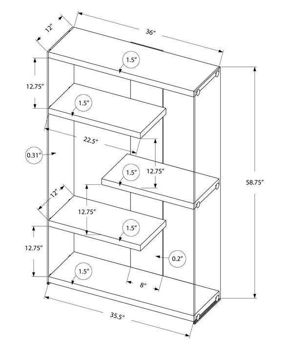 HomeRoots 59" Modern Four-Tier Etagere Bookcase with Sleek Lacquer Shelves and Glass Panels for Stylish Display White,Clear 333150