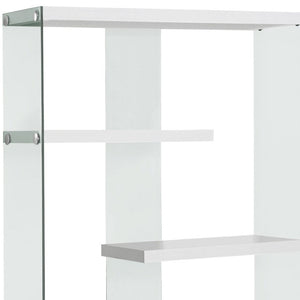 HomeRoots 59" Modern Four-Tier Etagere Bookcase with Sleek Lacquer Shelves and Glass Panels for Stylish Display White,Clear 333150