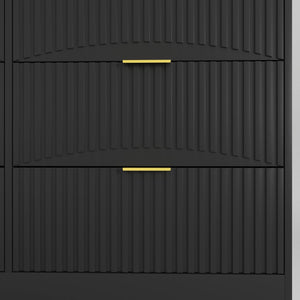 English Elm Modern Six Drawer Chest with Wavy Textured Fronts Sleek Matte Storage for Any Room Black W409P307537