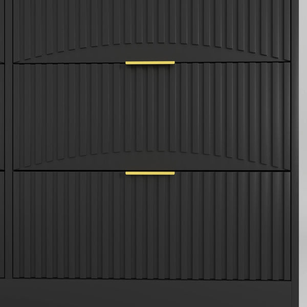 English Elm Modern Six Drawer Chest with Wavy Textured Fronts Sleek Matte Storage for Any Room Black W409P307537