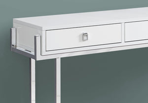 HomeRoots 48" Console Table with Sleek Silver Base and Three Drawers for Stylish Storage and Display Solutions White 333154