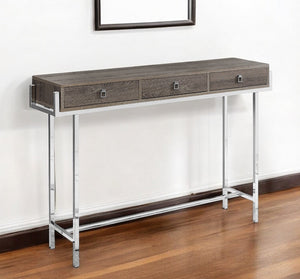 Homeroots 48" Taupe And Silver Console Table And Drawers Dark Taupe  333156