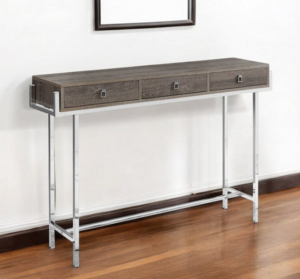 Homeroots 48" Taupe And Silver Console Table And Drawers Dark Taupe  333156