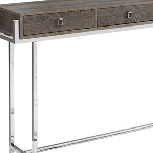 HomeRoots 48" Console Table with Sleek Silver Base and Three Drawers for Stylish Storage and Display Solutions Dark Taupe 333156