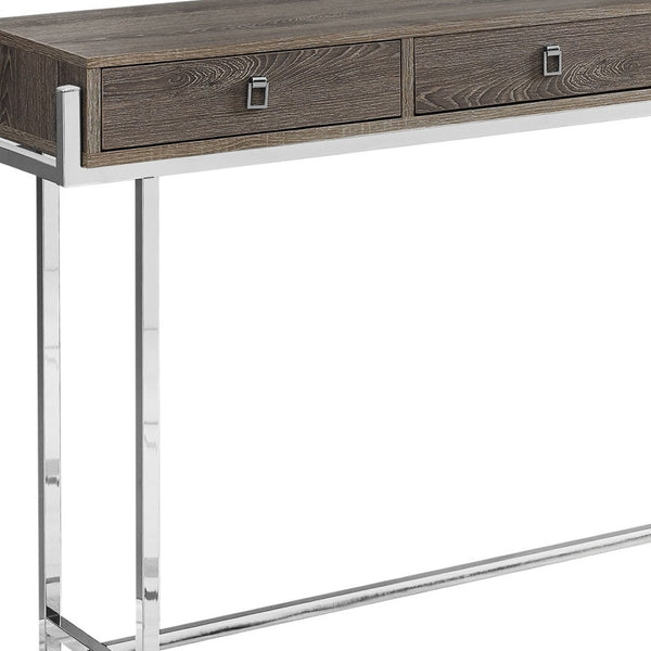 HomeRoots 48" Console Table with Sleek Silver Base and Three Drawers for Stylish Storage and Display Solutions Dark Taupe 333156