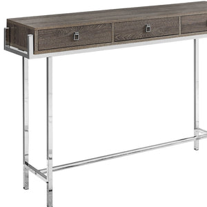 HomeRoots 48" Console Table with Sleek Silver Base and Three Drawers for Stylish Storage and Display Solutions Dark Taupe 333156