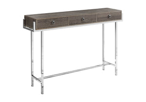 HomeRoots 48" Console Table with Sleek Silver Base and Three Drawers for Stylish Storage and Display Solutions Dark Taupe 333156