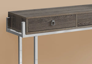HomeRoots 48" Console Table with Sleek Silver Base and Three Drawers for Stylish Storage and Display Solutions Dark Taupe 333156