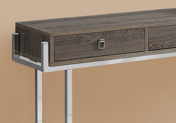 HomeRoots 48" Console Table with Sleek Silver Base and Three Drawers for Stylish Storage and Display Solutions Dark Taupe 333156