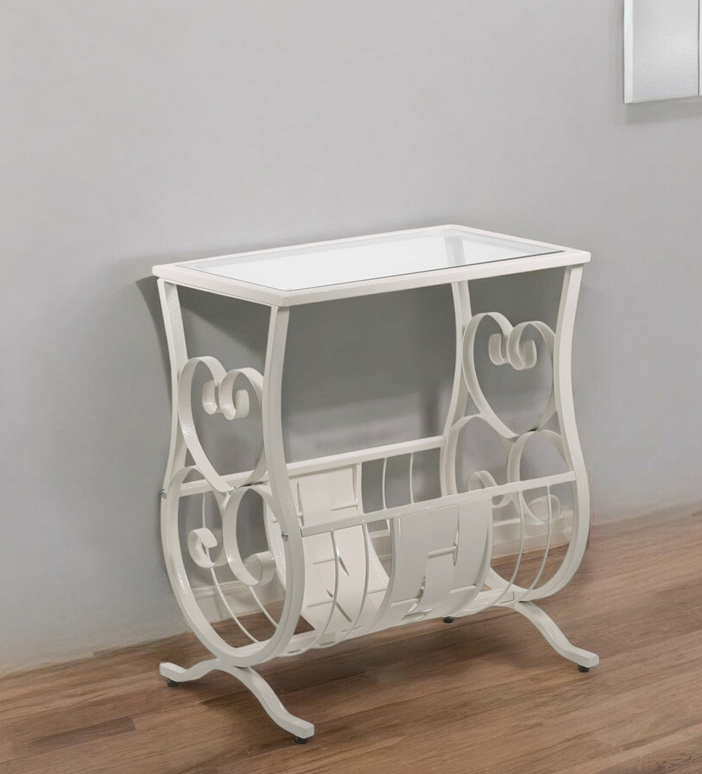 Homeroots 19" Clear And White Glass Trestle Console Table With Shelves White,Clear  333158