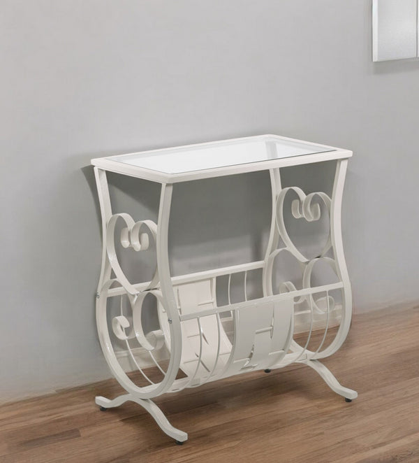 Homeroots 19" Clear And White Glass Trestle Console Table With Shelves White,Clear  333158