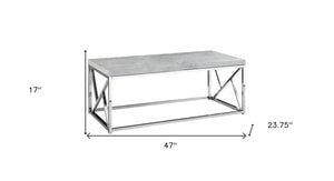 HomeRoots 47" Gray and Silver Iron Coffee Table - Modern Rectangular Design for Living Rooms & Offices 333172
