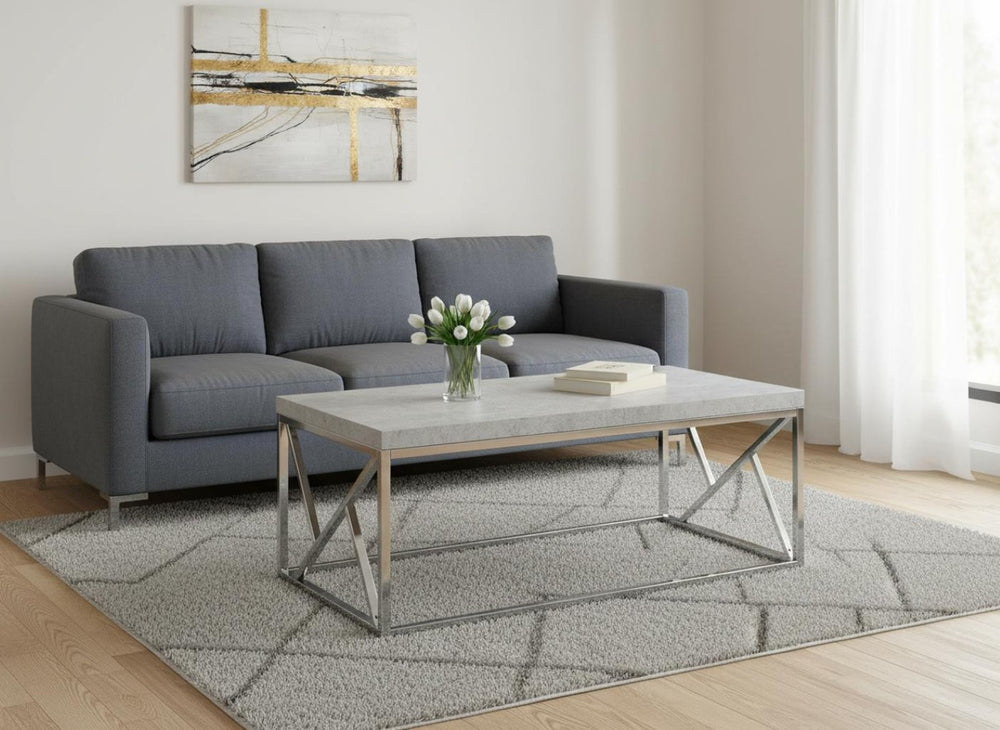 HomeRoots 47" Gray and Silver Iron Coffee Table - Modern Rectangular Design for Living Rooms & Offices 333172