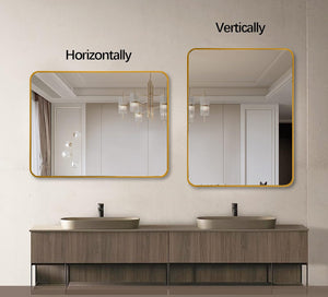 English Elm Gold 30x36 Rectangular Bathroom Mirror – Brushed Aluminum Alloy Frame, Shatterproof HD Glass, Easy Install W2203P310396