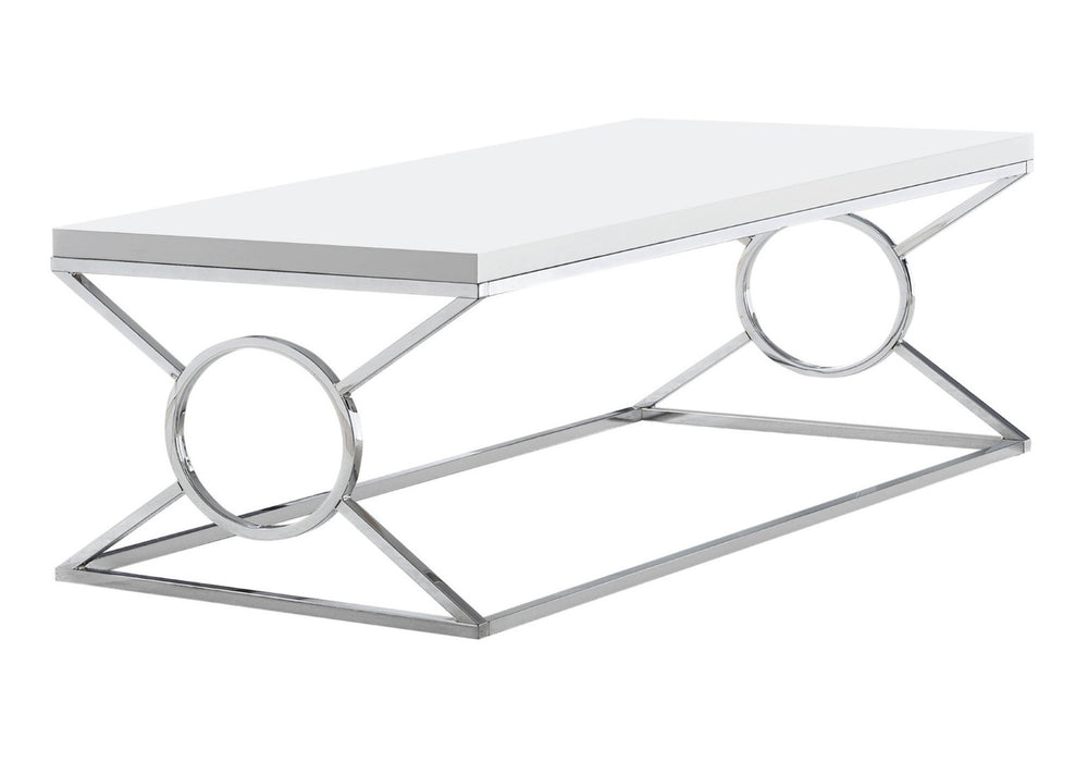 HomeRoots 44" Modern White and Silver Coffee Table - Stylish Rectangular Design for Chic Living Spaces 333181