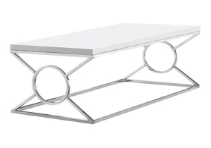 HomeRoots 44" Modern White and Silver Coffee Table - Stylish Rectangular Design for Chic Living Spaces 333181