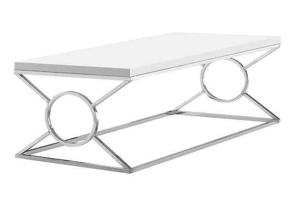 HomeRoots 44" Modern White and Silver Coffee Table - Stylish Rectangular Design for Chic Living Spaces 333181