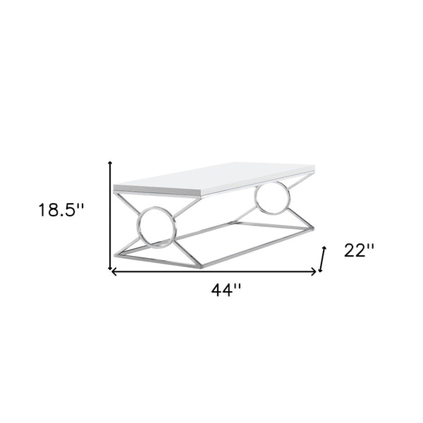 HomeRoots 44" Modern White and Silver Coffee Table - Stylish Rectangular Design for Chic Living Spaces 333181