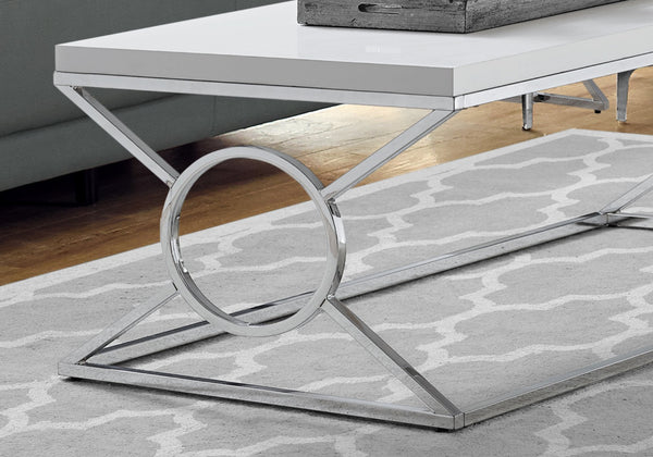HomeRoots 44" Modern White and Silver Coffee Table - Stylish Rectangular Design for Chic Living Spaces 333181