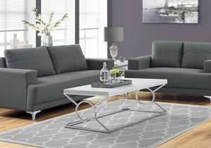 HomeRoots 44" Modern White and Silver Coffee Table - Stylish Rectangular Design for Chic Living Spaces 333181