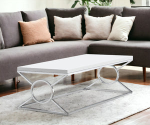 Homeroots 44" White And Silver Wood And Iron Coffee Table   333181