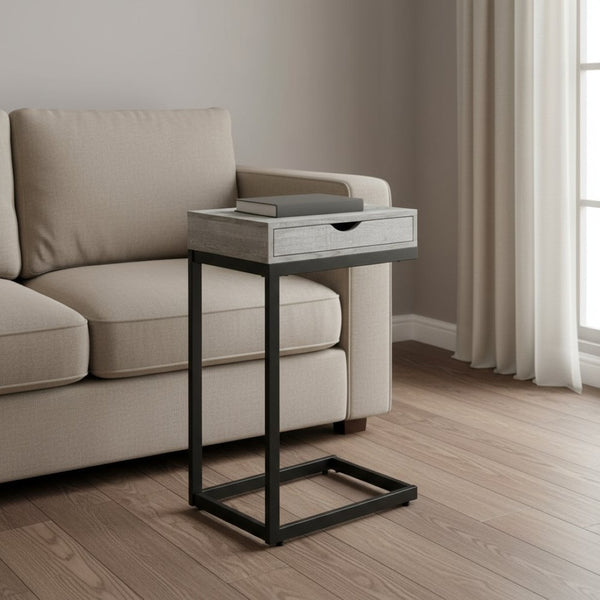 HomeRoots 10.25" Elegant Accent Table with Stylish Drawer, Durable Design for Compact Spaces & Versatile Use Grey,Black 333188