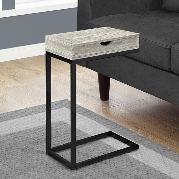 Homeroots 10.25" X 15.75" X 24.5" Grey Finish Drawer And Black Metal Accent Table Grey,Black  333188