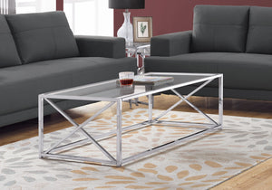 HomeRoots 22" Elegant Glass and Silver Iron Coffee Table - Modern Centerpiece for Living Room or Office Decor Chrome,Clear 333197