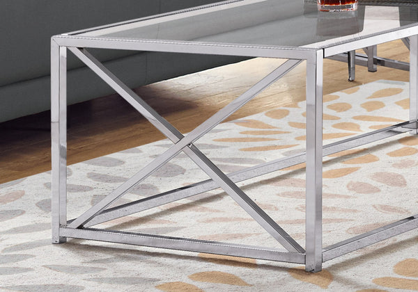 HomeRoots 22" Elegant Glass and Silver Iron Coffee Table - Modern Centerpiece for Living Room or Office Decor Chrome,Clear 333197