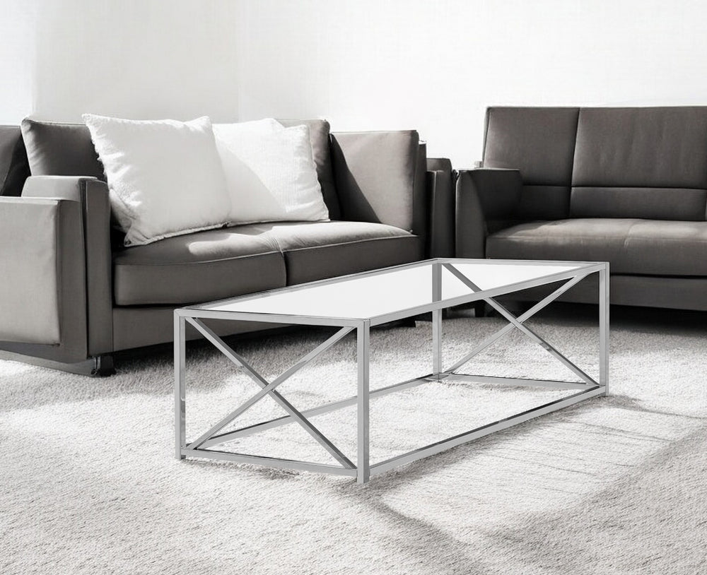 Homeroots 22" Clear And Silver Glass And Iron Coffee Table Chrome,Clear  333197