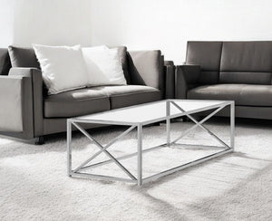 Homeroots 22" Clear And Silver Glass And Iron Coffee Table Chrome,Clear  333197