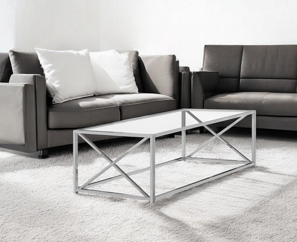 Homeroots 22" Clear And Silver Glass And Iron Coffee Table Chrome,Clear  333197