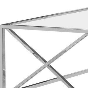 HomeRoots 22" Elegant Glass and Silver Iron Coffee Table - Modern Centerpiece for Living Room or Office Decor Chrome,Clear 333197