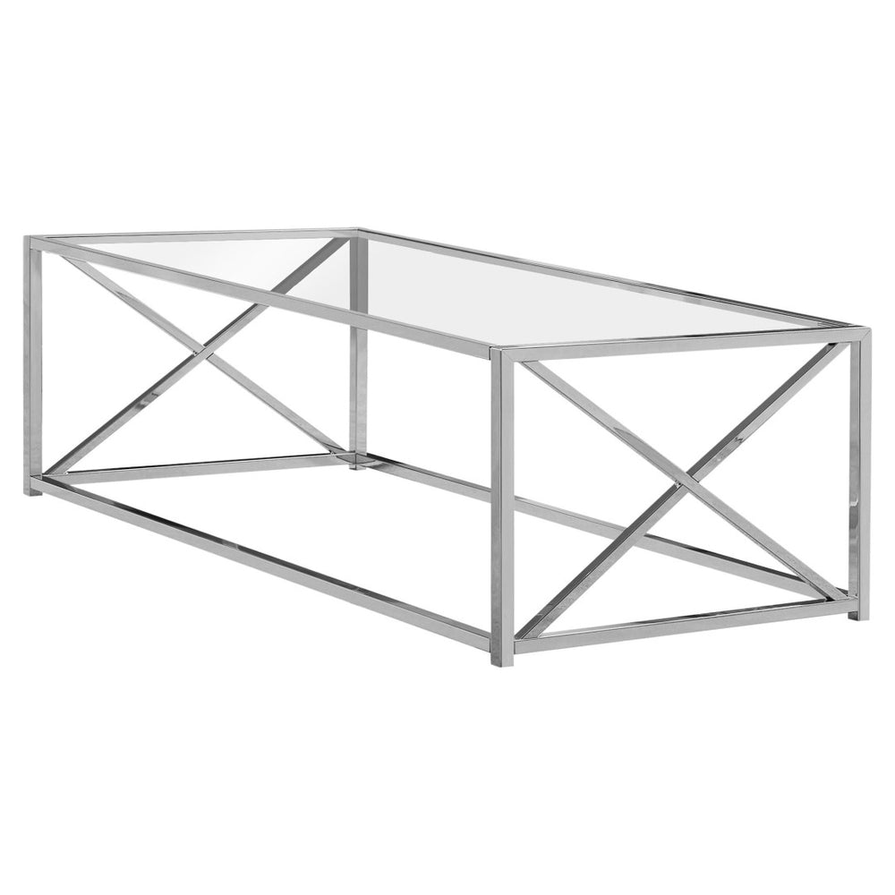 HomeRoots 22" Elegant Glass and Silver Iron Coffee Table - Modern Centerpiece for Living Room or Office Decor Chrome,Clear 333197