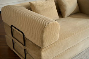 English Elm 59'' Corduroy Convertible Floor Sofa Sleeper with Bolster Pillow for Small Spaces Beige W3434P406618