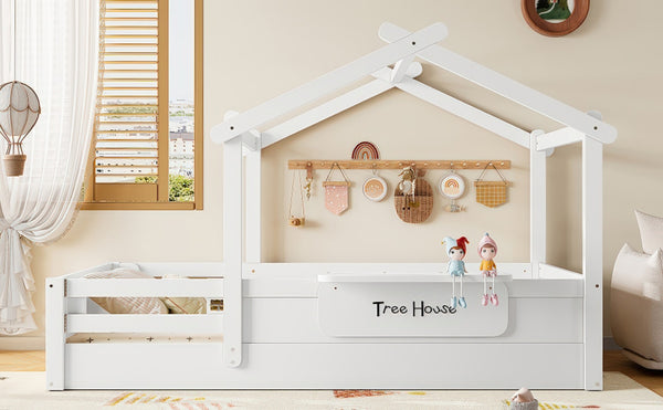 English Elm Twin Low Loft Bed Solid Pine Frame with Built-in Led Lighting and Storage Shelves Light White W1580P396330