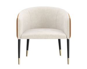 Sunpan Asher Lounge Chair – Modern Barrel Back Design with Black Steel Legs and Elegant Gold Foot Caps Meg Taupe / Meg Gold