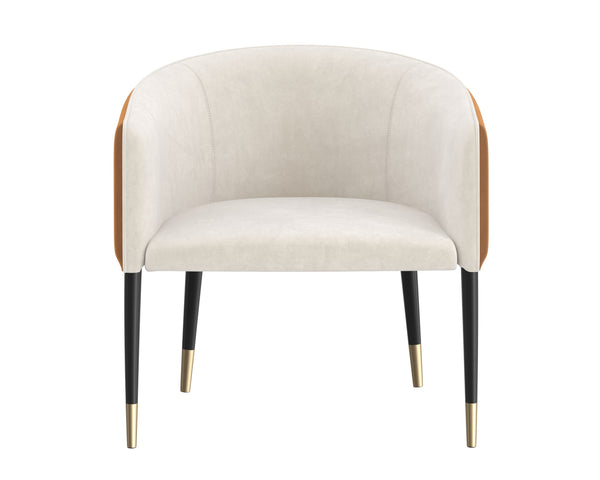 Sunpan Asher Lounge Chair – Modern Barrel Back Design with Black Steel Legs and Elegant Gold Foot Caps Meg Taupe / Meg Gold