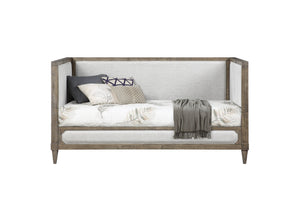 English Elm Artesia Tan Upholstered Twin Daybed with Scrolled Inlay, 13-Slat Support, Durable Composite Build B2726S00282