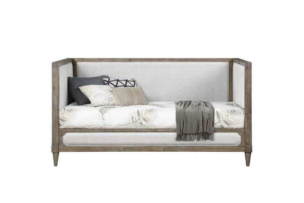 English Elm Artesia Tan Upholstered Twin Daybed with Scrolled Inlay, 13-Slat Support, Durable Composite Build B2726S00282