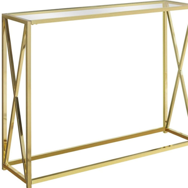 HomeRoots 42" Elegant Glass Top Console Table with Sleek Metallic Frame - Perfect for Entryways and Decor Gold,Clear 333202