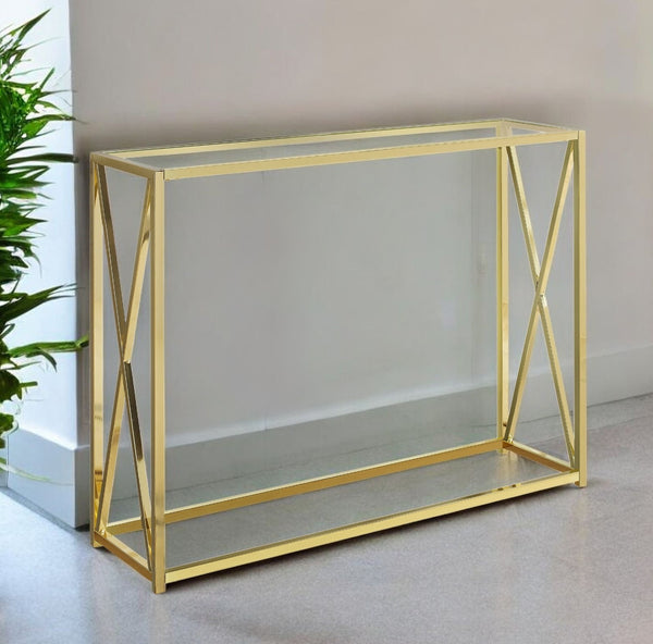 Homeroots 42" Clear And Gold Glass Frame Console Table Gold,Clear  333202
